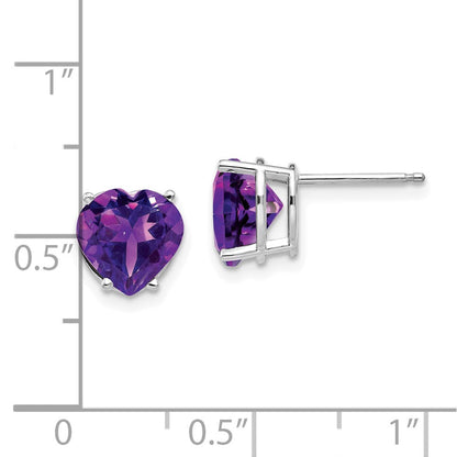 14k White Gold 8mm Heart Amethyst Earrings XE100WAM