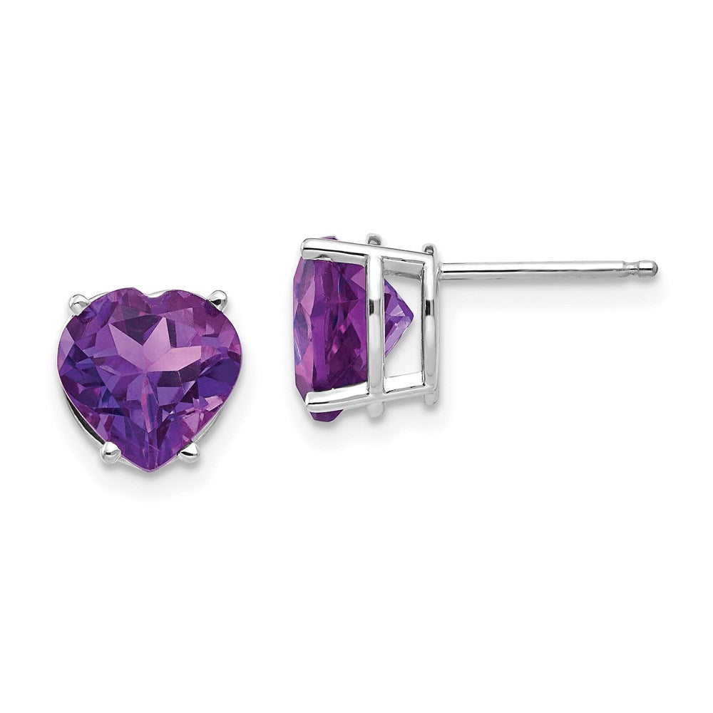 14k White Gold 8mm Heart Amethyst Earrings XE100WAM