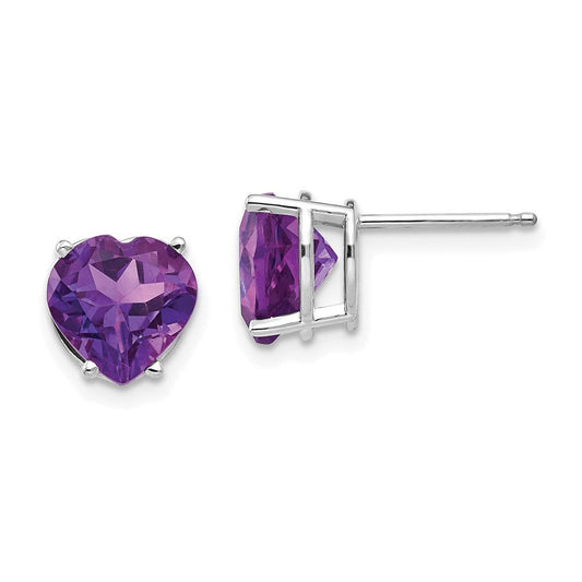 14k White Gold 8mm Heart Amethyst Earrings XE100WAM
