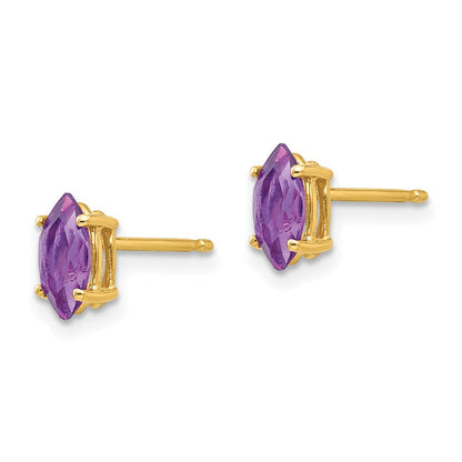 14k Yellow Gold 7x3.5mm Marquise Amethyst Earrings XE103AM
