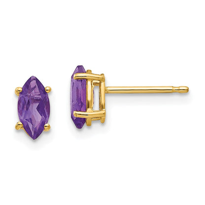 14k Yellow Gold 7x3.5mm Marquise Amethyst Earrings XE103AM
