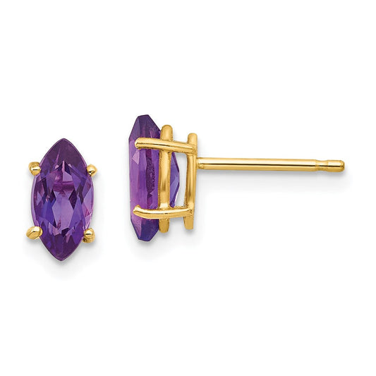 14k Yellow Gold 8x4mm Marquise Amethyst Earrings XE104AM