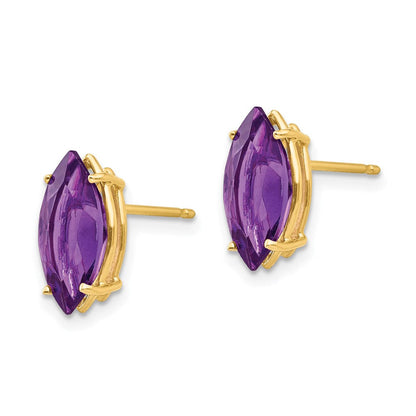14k Yellow Gold 12x6mm Marquise Amethyst Earrings XE106AM
