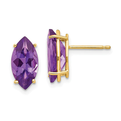 14k Yellow Gold 12x6mm Marquise Amethyst Earrings XE106AM