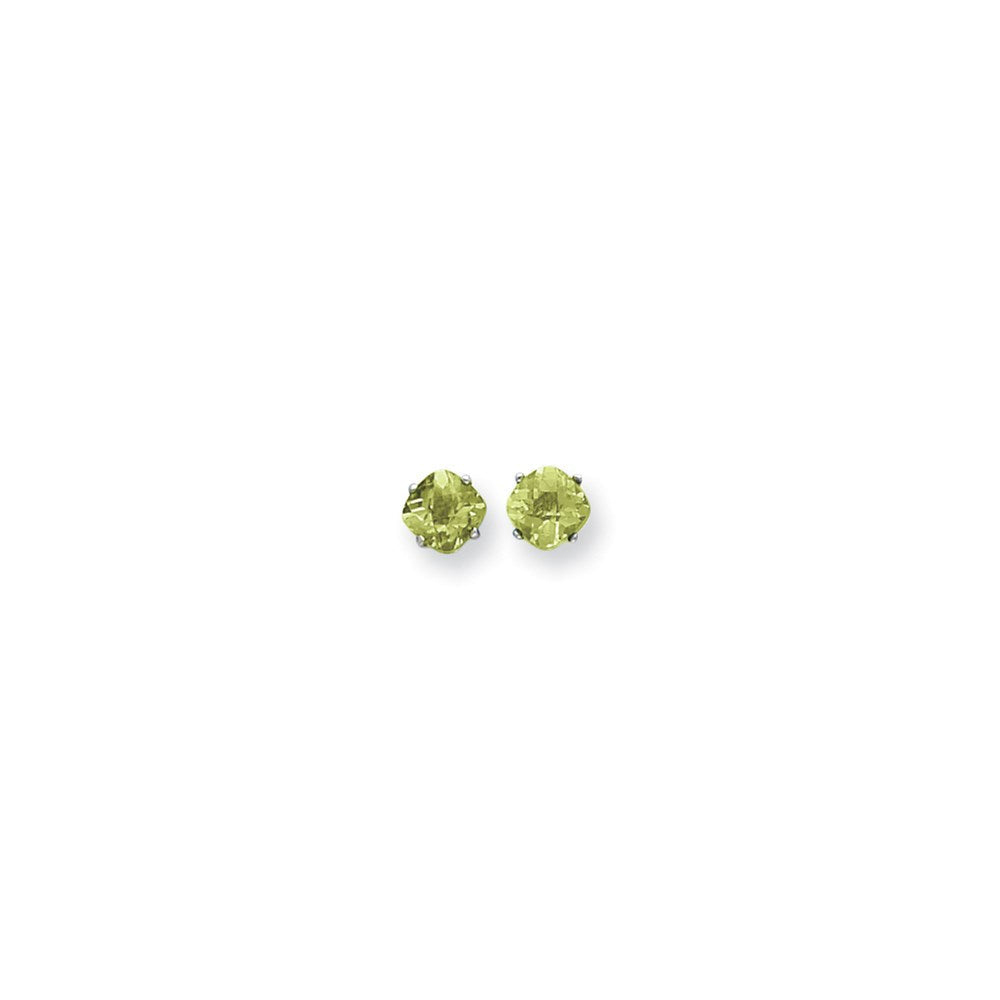 14k White Gold 6x6mm Cushion Peridot Checker Earrings XE107WPC
