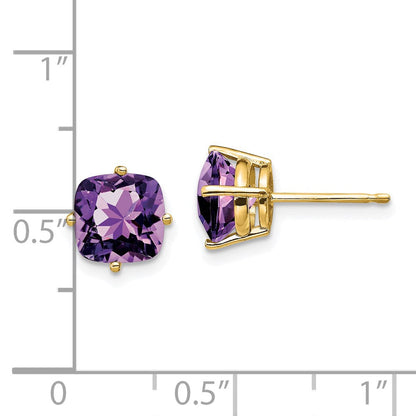 14k Yellow Gold 7x7mm Cushion Amethyst Earrings XE108AM