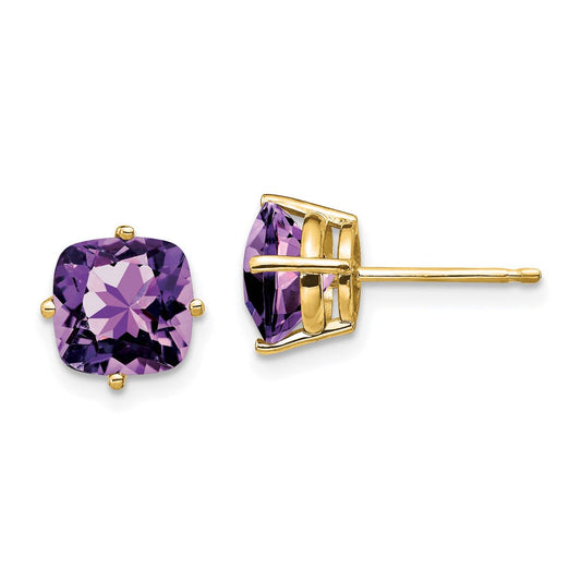 14k Yellow Gold 7x7mm Cushion Amethyst Earrings XE108AM