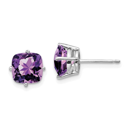 14k White Gold 7x7mm Cushion Amethyst Earrings XE108WAM