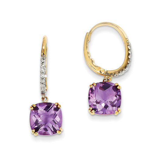 14k Yellow Gold Amethyst & Real Diamond Dangle Earrings XE1659AM/A