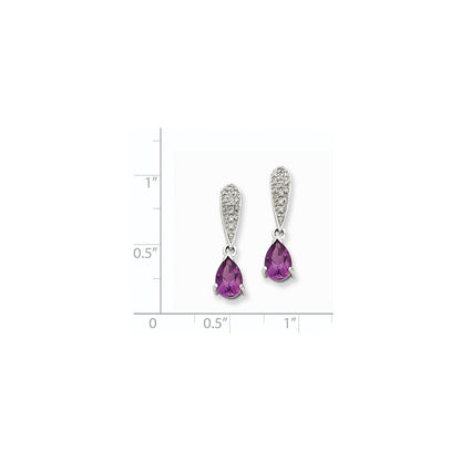14k White Gold Amethyst & Real Diamond Dangle Post Earrings XE1684AM/A