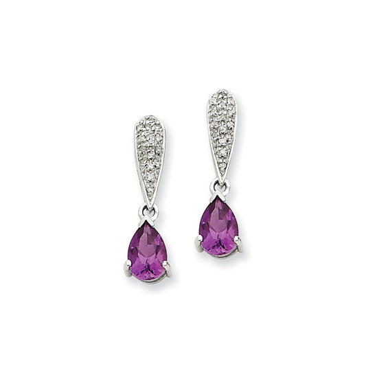 14k White Gold Amethyst & Real Diamond Dangle Post Earrings XE1684AM/A