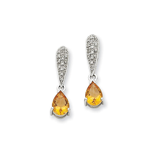 14k White Gold Citrine & Real Diamond Dangle Post Earrings XE1686CI/A