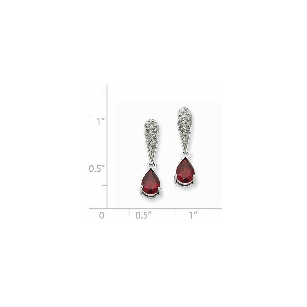 14k White Gold Garnet & Real Diamond Dangle Post Earrings XE1687GA/A