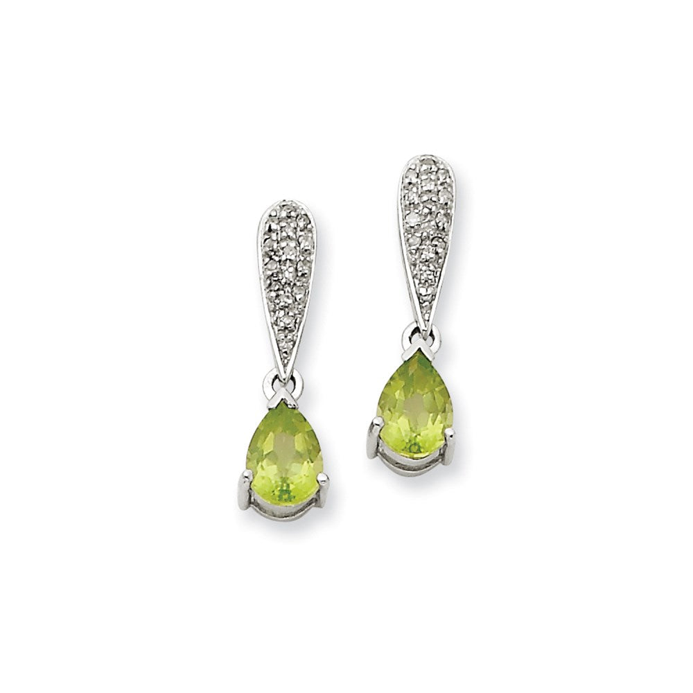 14k White Gold Peridot & Real Diamond Dangle Post Earrings XE1688PE/A