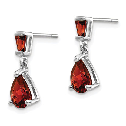14k White Gold Garnet Dangle Post Earrings XE1693GA