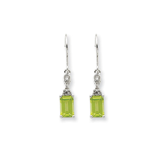 14k White Gold Peridot & Real Diamond Dangle Earrings XE1757PE/A