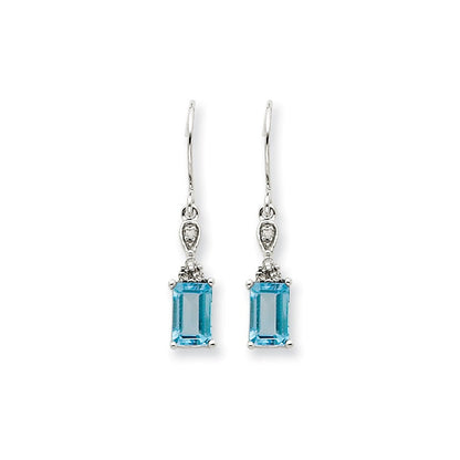 14k White Gold Blue Topaz & Real Diamond Dangle Earrings XE1760BT/A