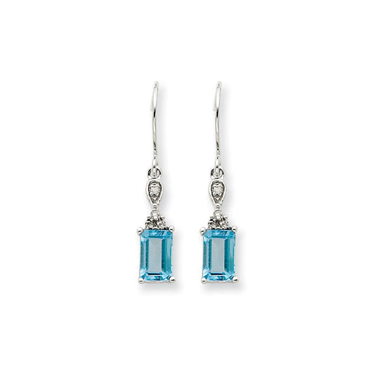 14k White Gold Blue Topaz & Real Diamond Dangle Earrings XE1760BT/A