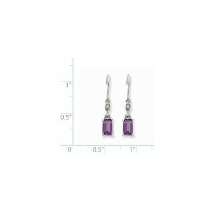 14k White Gold Amethyst & Real Diamond Dangle Earrings XE1761AM/A