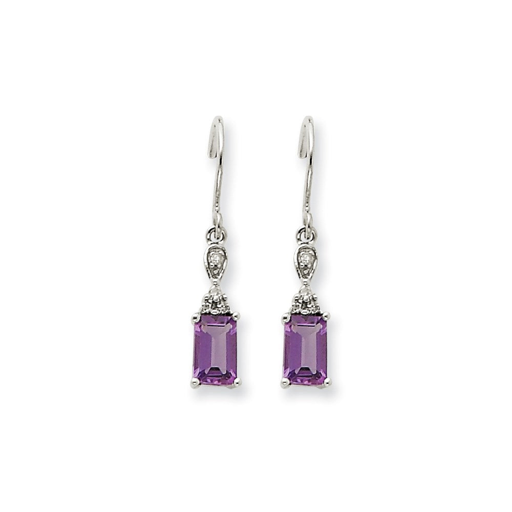 14k White Gold Amethyst & Real Diamond Dangle Earrings XE1761AM/A
