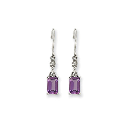 14k White Gold Amethyst & Real Diamond Dangle Earrings XE1761AM/A