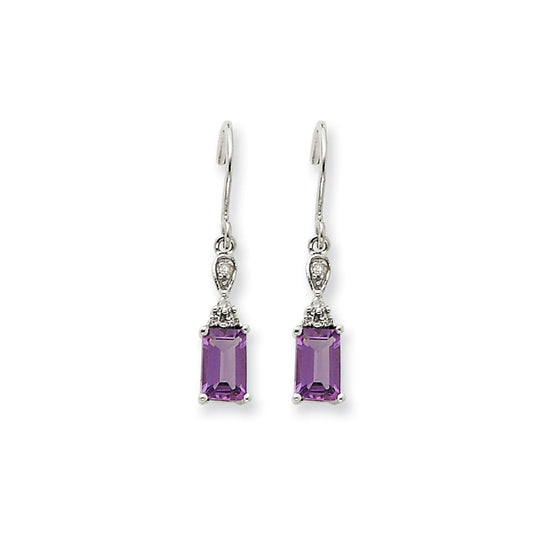 14k White Gold Amethyst & Real Diamond Dangle Earrings XE1761AM/A