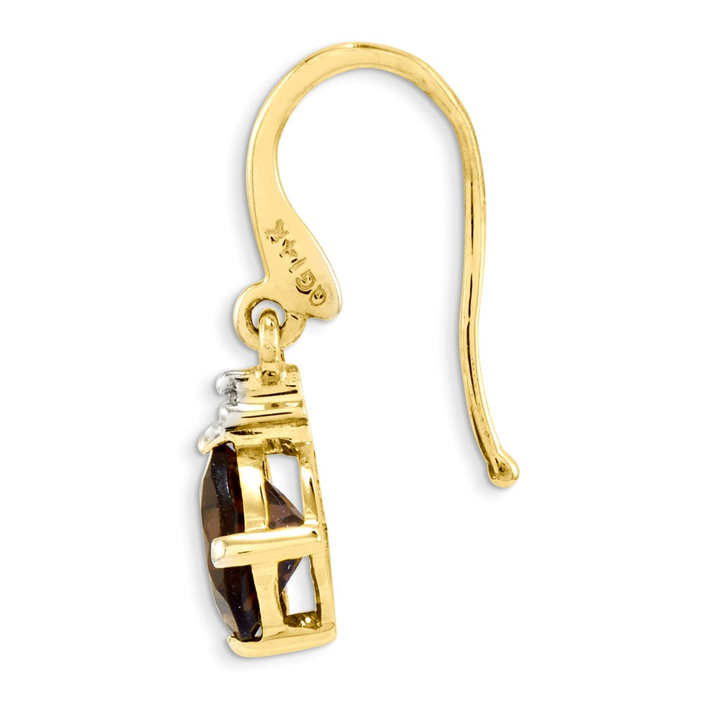 14k Smok Yellow Gold Quartz & Real Diamond Dangle Earrings XE1762SQ/A