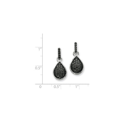 14K White Gold Real Diamond Black Teardrop Dangle Post Earrings XE1899A