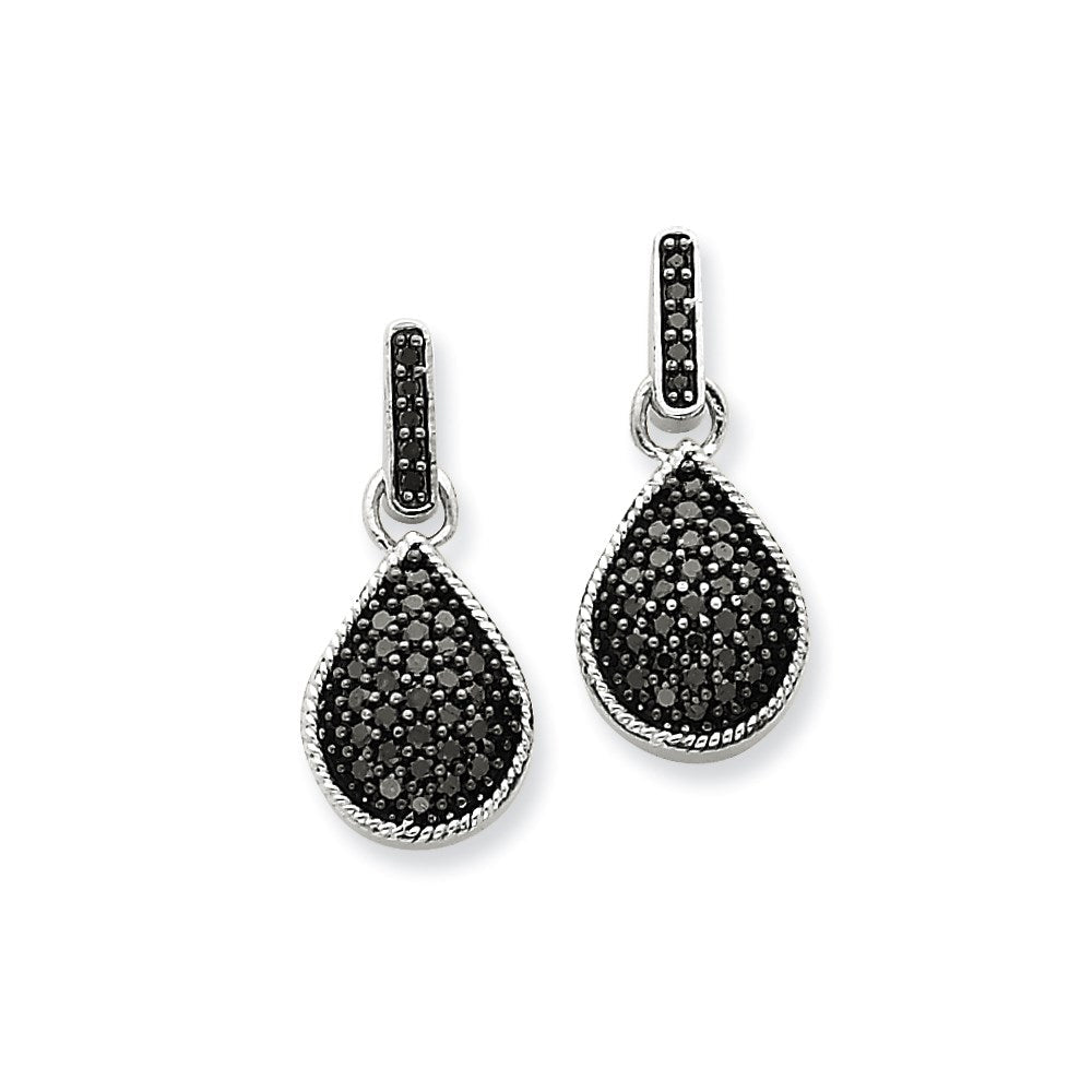 14K White Gold Real Diamond Black Teardrop Dangle Post Earrings XE1899A