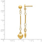 14k Yellow Gold Hollow, Polished, Puffed Heart Dangle Post Earrings XE1935