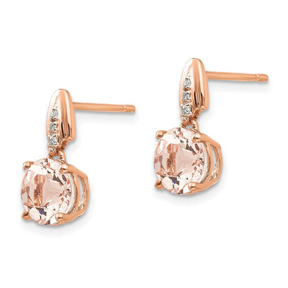 14k Rose Gold Real Diamond and Morganite Round Post Dangle Earrings XE2154MG/AA