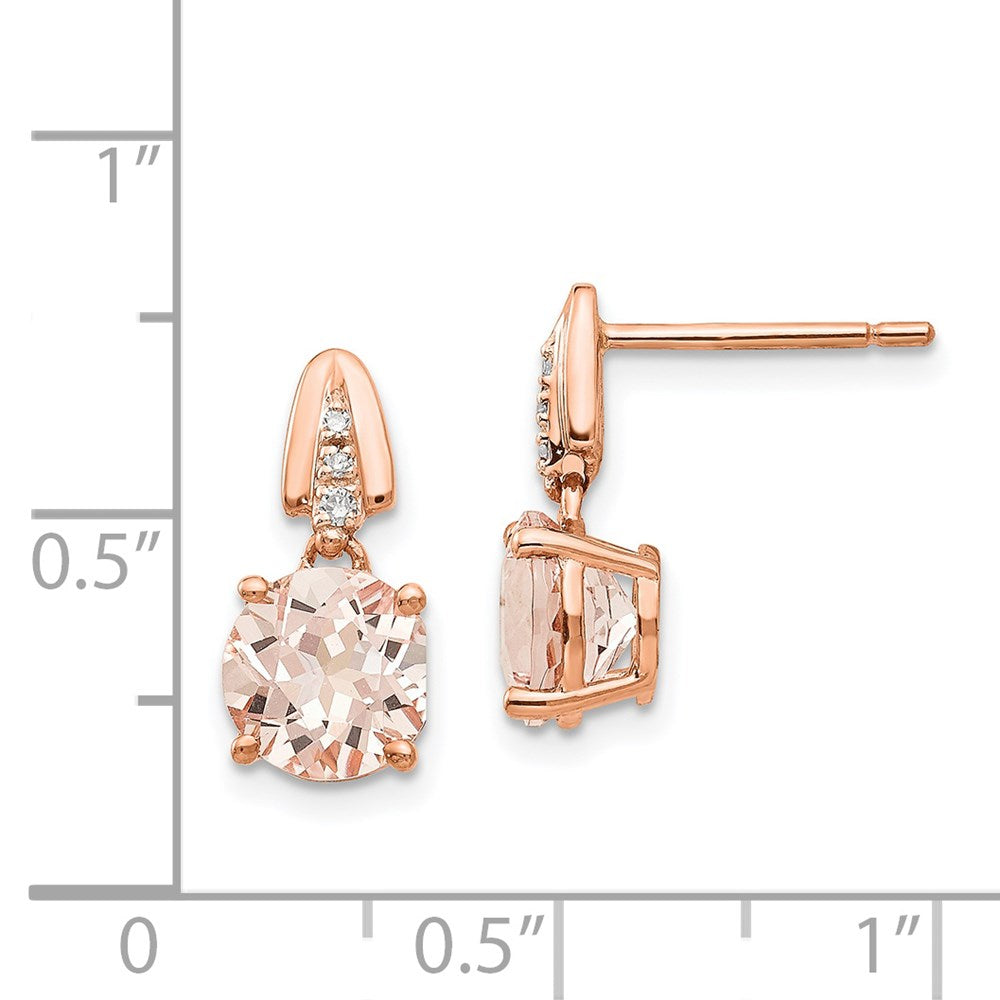 14k Rose Gold Real Diamond and Morganite Round Post Dangle Earrings XE2154MG/AA