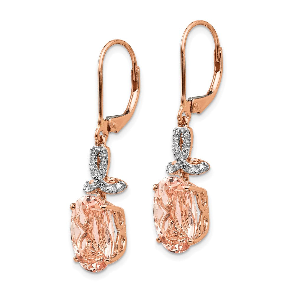 14k Rose Gold Real Diamond and Morganite Oval Leverback Dangle Earrings XE2158MG/AA