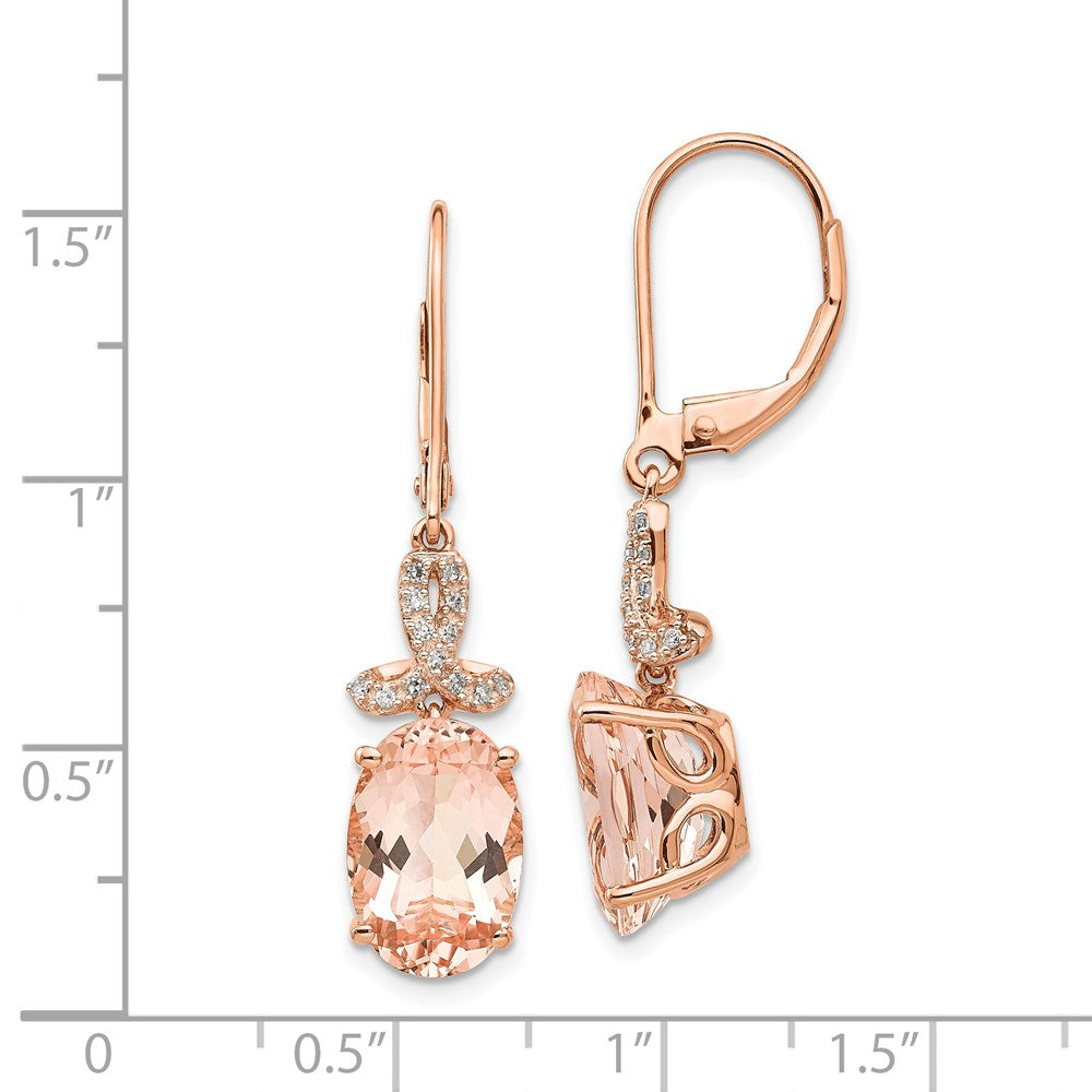 14k Rose Gold Real Diamond and Morganite Oval Leverback Dangle Earrings XE2158MG/AA