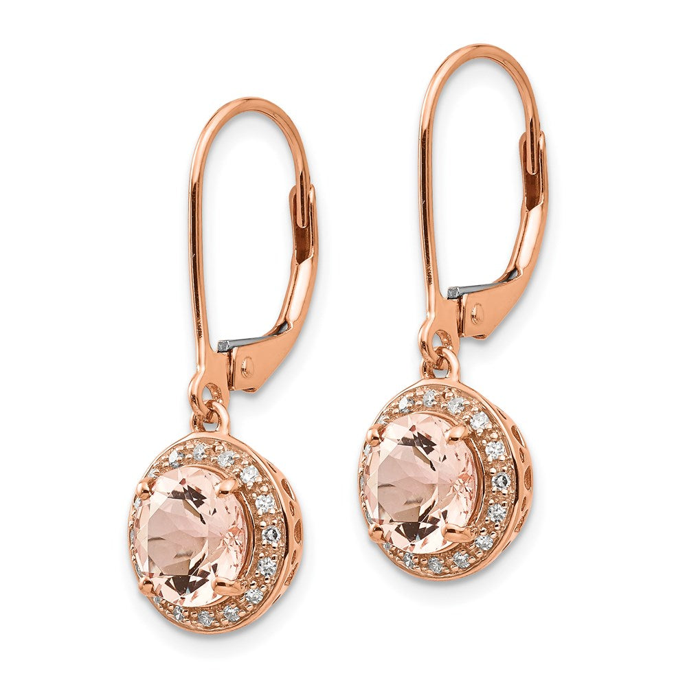 14k Rose Gold Real Diamond and Morganite Round Leverback Dangle Earrings XE2163MG/AA