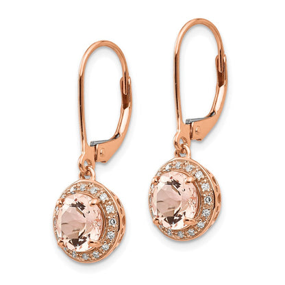 14k Rose Gold Real Diamond and Morganite Round Leverback Dangle Earrings XE2163MG/AA