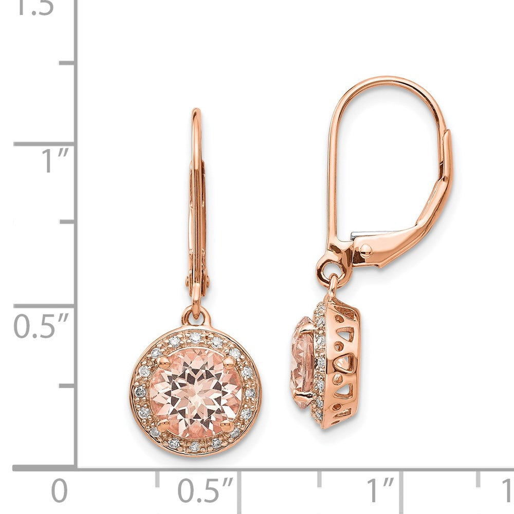 14k Rose Gold Real Diamond and Morganite Round Leverback Dangle Earrings XE2163MG/AA