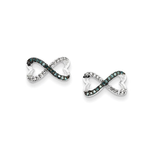 14k White Gold w/ Blue and White Real Diamond Infinity Heart Post Earrings XE2188AA