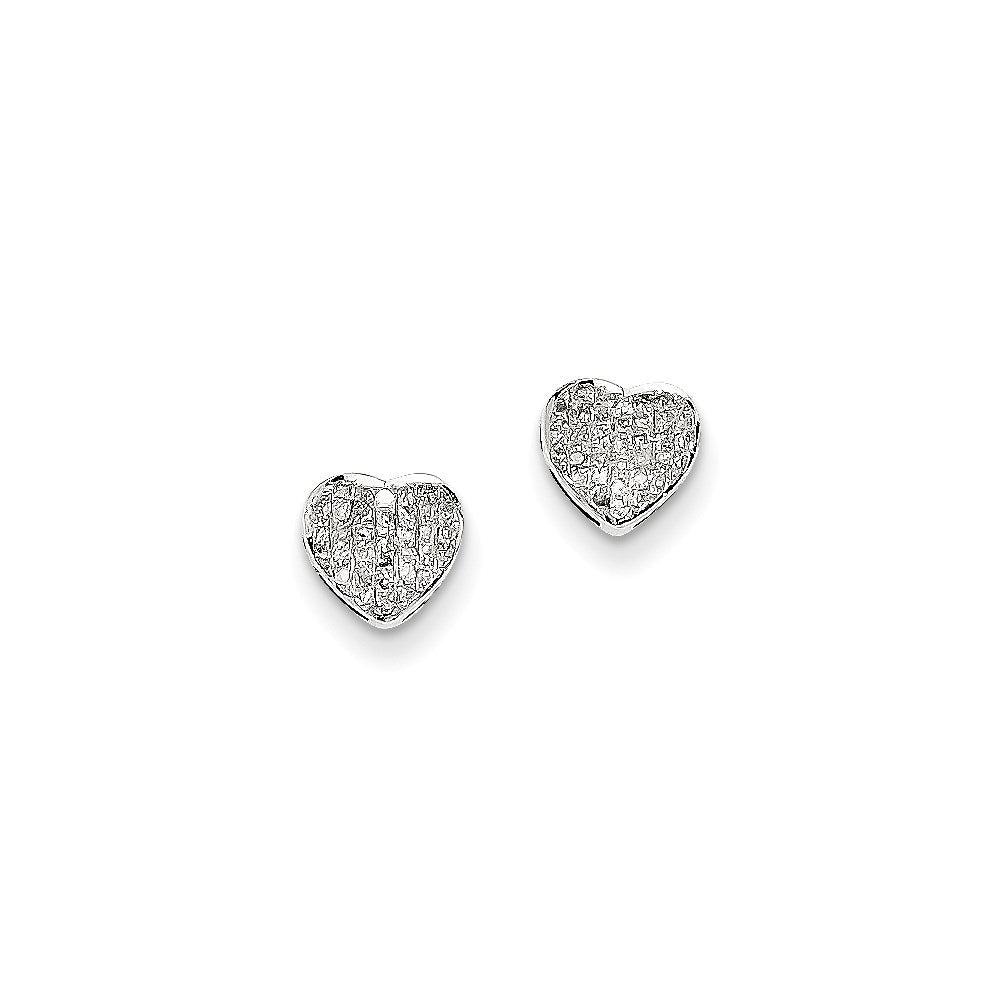 14k White Gold Real Diamond Heart Screw Back Post Earrings XE2321AA