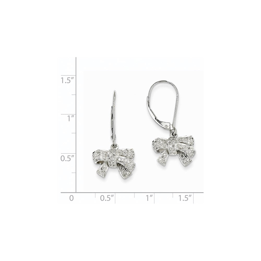 14k White Gold 0.35ct Real Diamond Bow Dangle Leverback Earrings XE2325AA