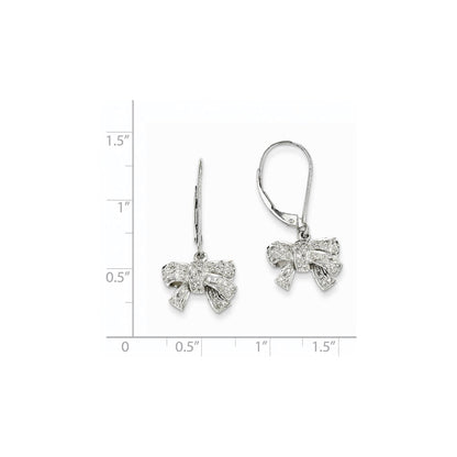 14k White Gold 0.35ct Real Diamond Bow Dangle Leverback Earrings XE2325AA