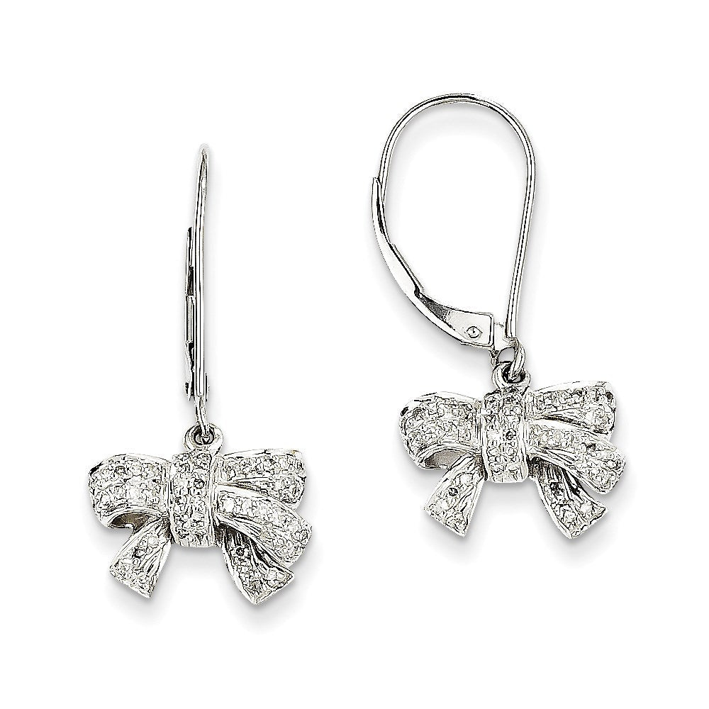 14k White Gold 0.35ct Real Diamond Bow Dangle Leverback Earrings XE2325AA