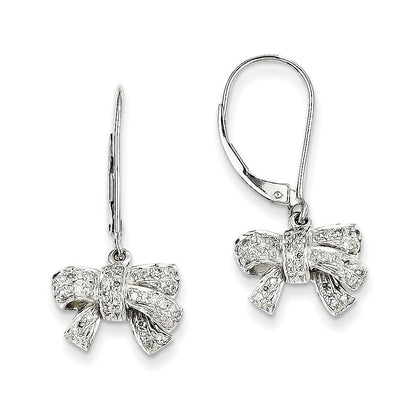 14k White Gold 0.35ct Real Diamond Bow Dangle Leverback Earrings XE2325AA