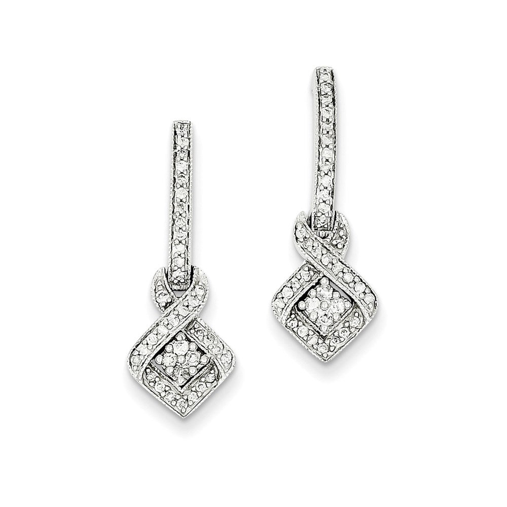 14K White Gold Fancy Dangle Real Diamond Post Earrings XE2342AA