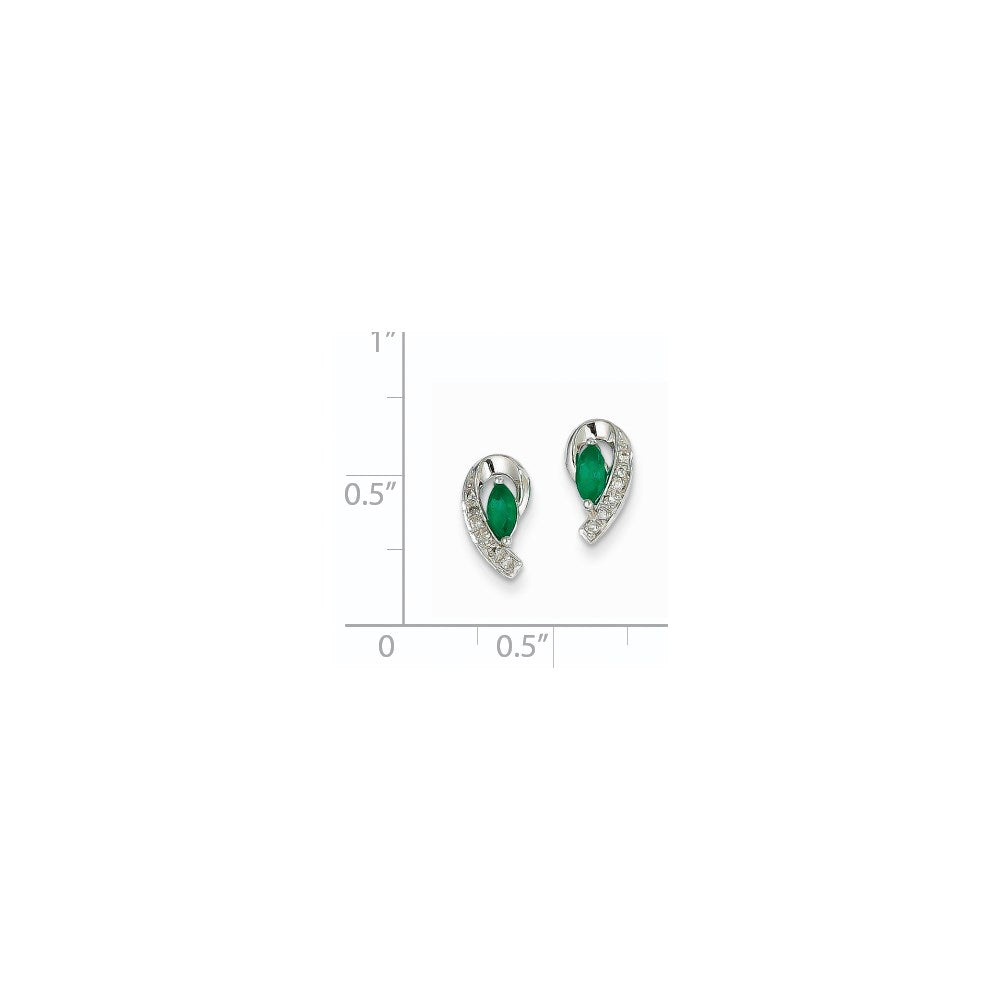 14k White Gold 1/20Ct Real Diamond & Emerald Earrings XE2379E/AA