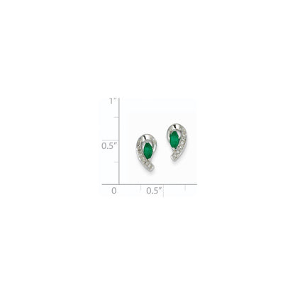 14k White Gold 1/20Ct Real Diamond & Emerald Earrings XE2379E/AA