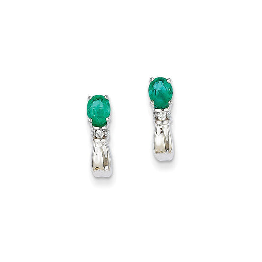 14k White Gold 1/15Ct Real Diamond & Emerald Earrings XE2383E/AA