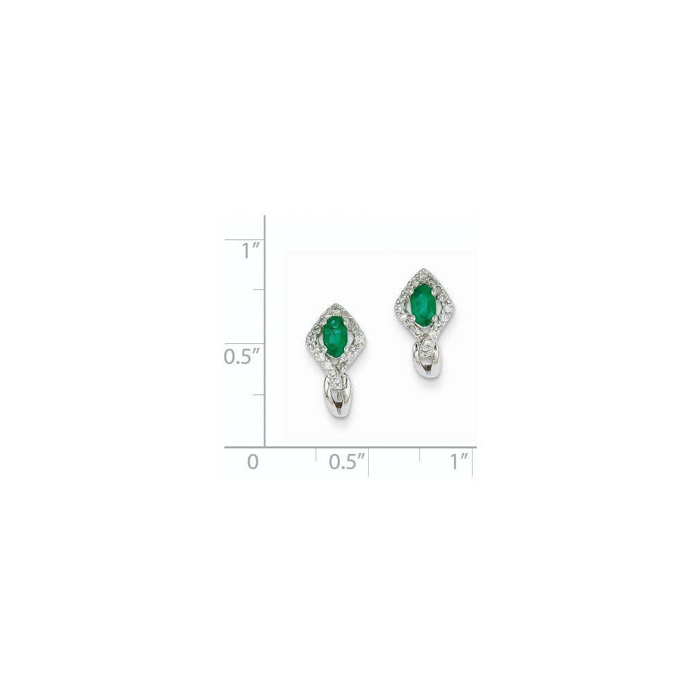 14k White Gold 1/6Ct Real Diamond & Emerald Earrings XE2385E/AA