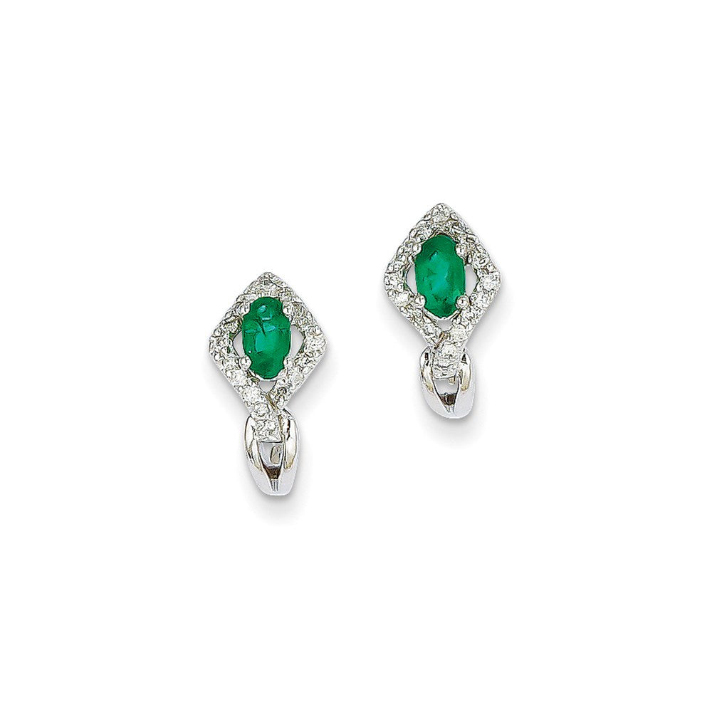 14k White Gold 1/6Ct Real Diamond & Emerald Earrings XE2385E/AA