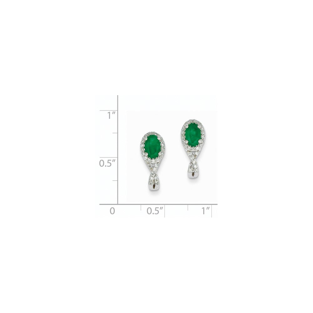 14k White Gold 1/5Ct Real Diamond & Emerald Earrings XE2387E/AA